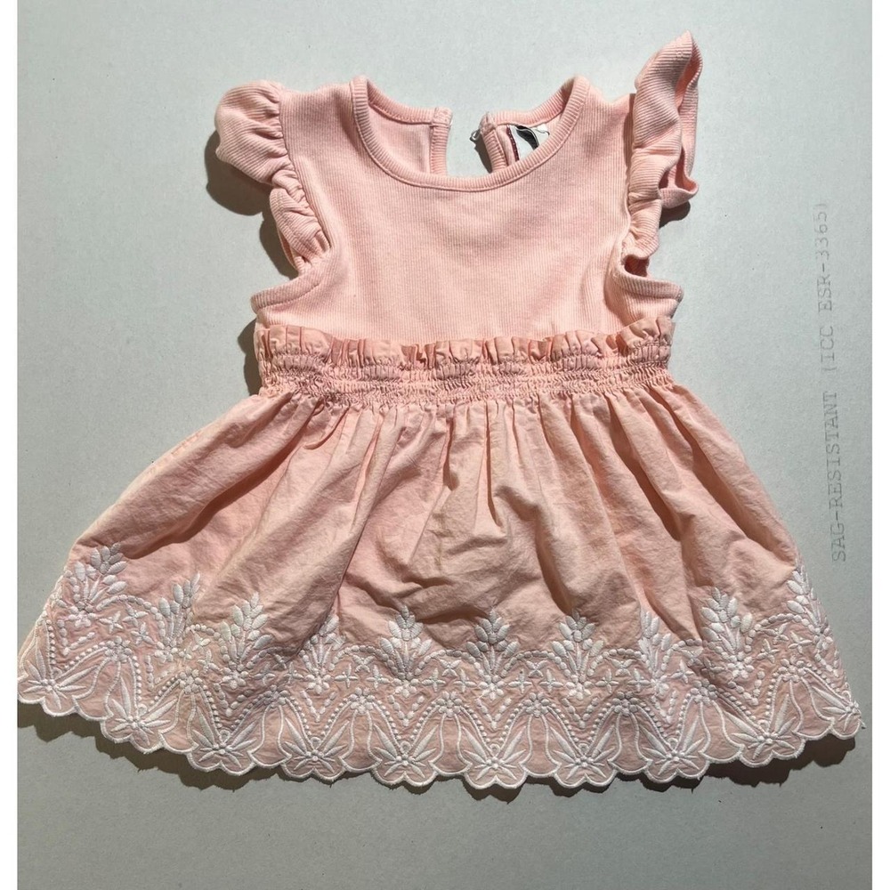 Joie Girls Peach Pink Flutter Sleeve Embroidered Scallop Hem Dress 3T